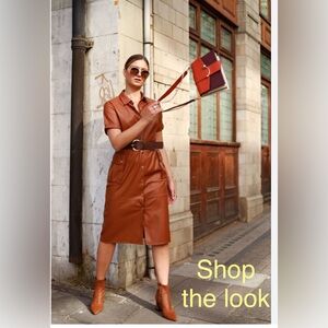 lambskin brown short sleeve shirt dress - sz large (fits smaller - As IS fading)